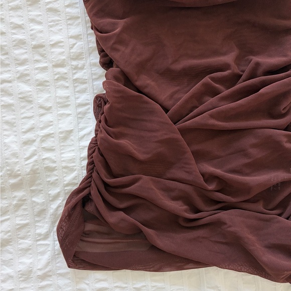 Brown Ruched Mesh Tank Top - Picture 3 of 4